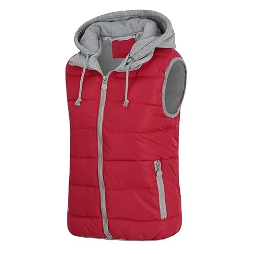 YYNUDA Damen Weste Steppweste mit Kapuze Leicht Daunenweste Warm Gesteppt Übergangsweste Winterweste Outdoorweste（Rot M） von YYNUDA