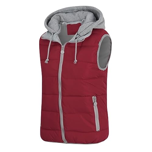 YYNUDA Damen Weste Steppweste mit Kapuze Leicht Daunenweste Warm Gesteppt Übergangsweste Winterweste Outdoorweste（Rotwein S） von YYNUDA