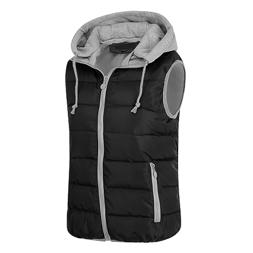 YYNUDA Damen Weste Steppweste mit Kapuze Leicht Daunenweste Warm Gesteppt Übergangsweste Winterweste Outdoorweste（Schwarz XL） von YYNUDA