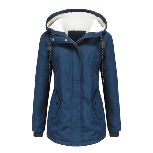 YYNUDA Damen Winterparka Dicker Warm Lang Wintermantel mit Fellkapuze Winter Jacke Outdoor Jacke für Winter Navy blau 3XL von YYNUDA