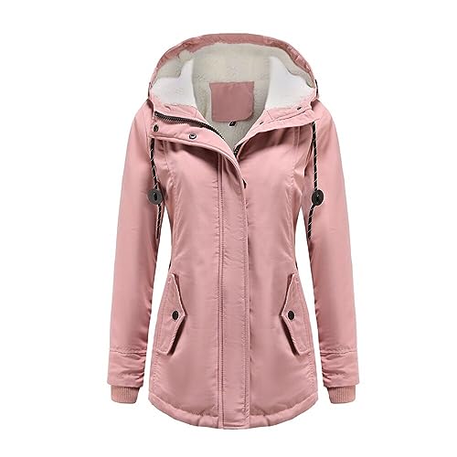 YYNUDA Damen Winterparka Dicker Warm Lang Wintermantel mit Fellkapuze Winter Jacke Outdoor Jacke für Winter Rosa L von YYNUDA