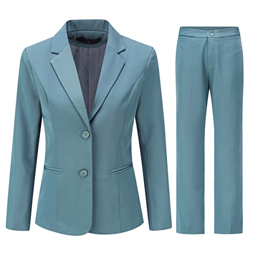 YYNUDA Hosenanzüge für Damen Fallendes Revers Zwei Einreiher Slim Elegant Taillierter Business Hosenanzug（Blau Grau XXL） von YYNUDA