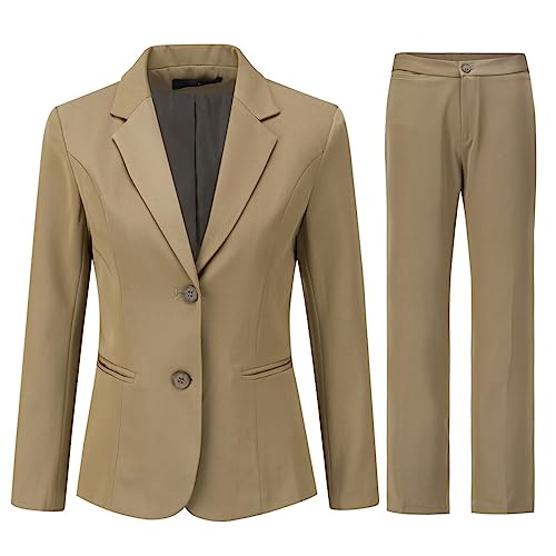 YYNUDA Hosenanzüge für Damen Fallendes Revers Zwei Einreiher Slim Elegant Taillierter Business Hosenanzug（Braun S） von YYNUDA