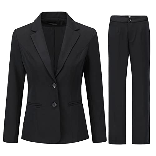 YYNUDA Hosenanzüge für Damen Fallendes Revers Zwei Einreiher Slim Elegant Taillierter Business Hosenanzug（Schwarz XS） von YYNUDA