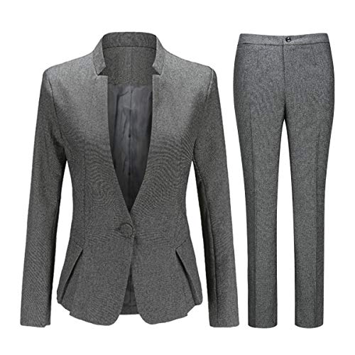 YYNUDA Hosenanzug Damen Business 2 Teiilg Anzug Slim Fit Blazer mit Anzughosen für Büro,Grau,L von YYNUDA