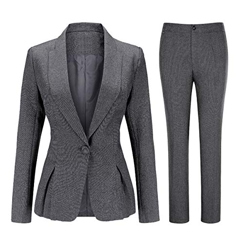 YYNUDA Hosenanzug Damen Business 2 Teiilg Anzug Slim Fit Blazer mit Anzughosen für Büro,Grau1,XL von YYNUDA