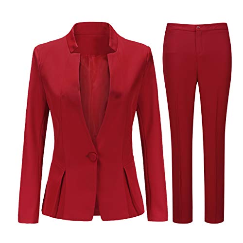 YYNUDA Hosenanzug Damen Business 2 Teiilg Anzug Slim Fit Blazer mit Anzughosen für Büro,Rot,S von YYNUDA