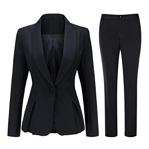YYNUDA Hosenanzug Damen Business 2 Teiilg Anzug Slim Fit Blazer mit Anzughosen für Büro,Schwarz1,L von YYNUDA