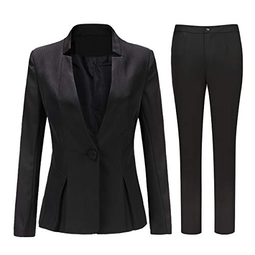 YYNUDA Hosenanzug Damen Business 2 Teiilg Anzug Slim Fit Blazer mit Anzughosen für Büro,Schwarz2,M von YYNUDA