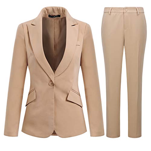 YYNUDA Hosenanzug Damen Business Outfit Slim Fit Blazer Elegant mit Anzughose/Rock für Frühling Sommer,Beige+Hosen,M von YYNUDA