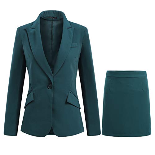 YYNUDA Hosenanzug Damen Business Outfit Slim Fit Blazer Elegant mit Anzughose/Rock für Frühling Sommer,Grün+Röcke,S von YYNUDA