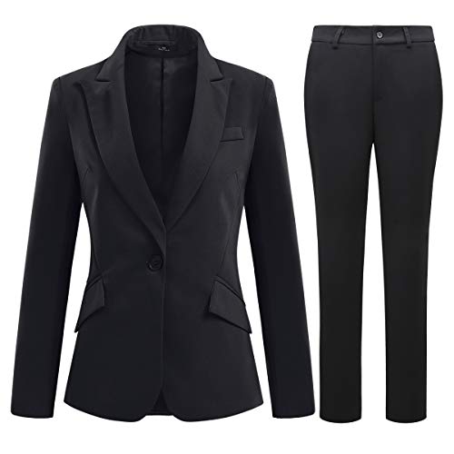 YYNUDA Hosenanzug Damen Business Outfit Slim Fit Blazer Elegant mit Anzughose/Rock für Frühling Sommer,Schwarz+Hosen,L von YYNUDA