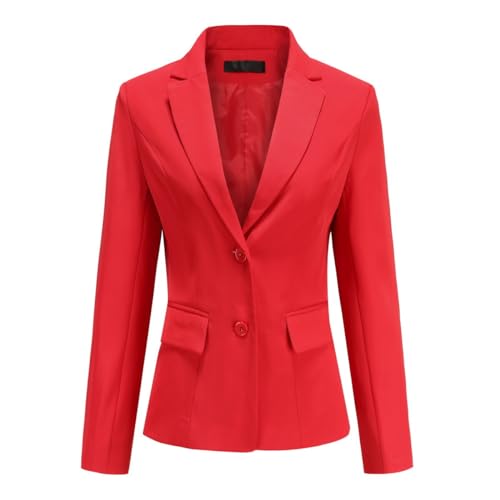 YYNUDA Kurzblazer Damen Slim Fit Blazer Sommer Anzugjacke Elegant Büro Jacke Top für Business Freizeit Rot L von YYNUDA