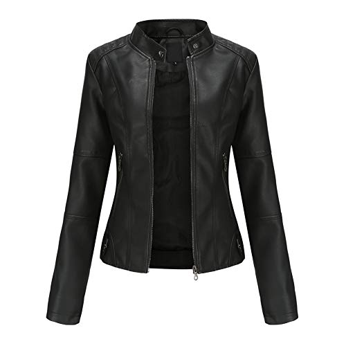 YYNUDA Lederjacke Damen Kurz Jacke Übergangsjacke aus Kunstleder mit Reißverschluss für Herbst（N767 Schwarz L） von YYNUDA