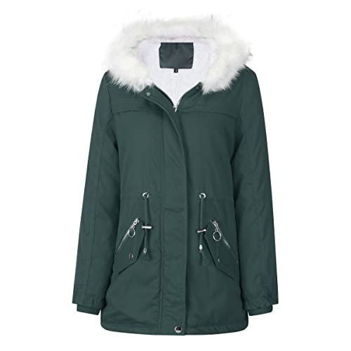 YYNUDA Winterparka Damen Lang Wintermantel Warm Winter Jacke Dicker Parka mit Fell Kapuze Outdoor Jacke Oversized Mantel,Grün,M von YYNUDA