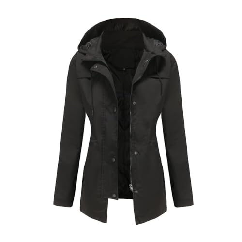 YYNUDA Regenjacke Damen Wasserdicht Windbreaker Leicht Lange Windjacke Übergangsmantel mit Atmungsaktiv mit Kapuze Schwarz L von YYNUDA