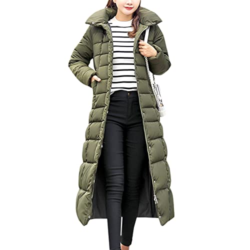 YYNUDA Wintermantel Damen Lang Warm Steppmantel mit Kapuze Daunenmantel Gefüttert Elegant Steppjacke Winterjacke（Armeegrün M） von YYNUDA