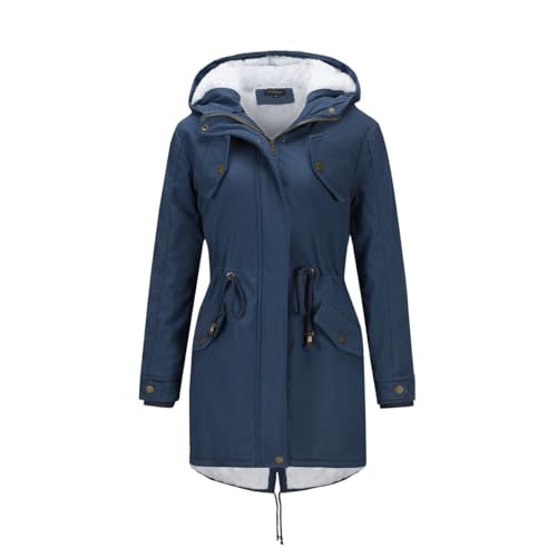 YYNUDA Wintermantel Damen Warm Gefüttert Winter Parka Mittellang Winterjacke Winterparka mit Fellkapuze Dicke Coat Große Größen #337 Blau 4XL von YYNUDA