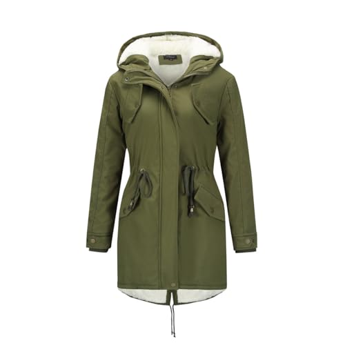 YYNUDA Wintermantel Damen Warm Gefüttert Winter Parka Mittellang Winterjacke Winterparka mit Fellkapuze Dicke Coat Große Größen #337 Grün 3XL von YYNUDA