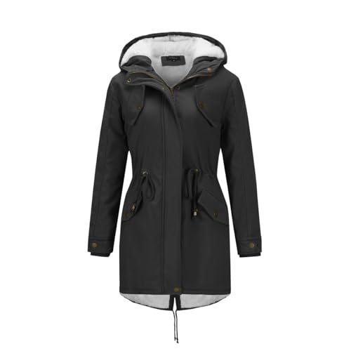 YYNUDA Wintermantel Damen Warm Gefüttert Winter Parka Mittellang Winterjacke Winterparka mit Fellkapuze Dicke Coat Große Größen #337 Schwarz XXL von YYNUDA