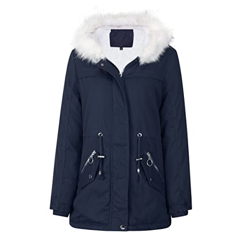 YYNUDA Winterparka Damen Lang Wintermantel Warm Winter Jacke Dicker Parka mit Fell Kapuze Outdoor Jacke Oversized Mantel,Blau,3XL von YYNUDA