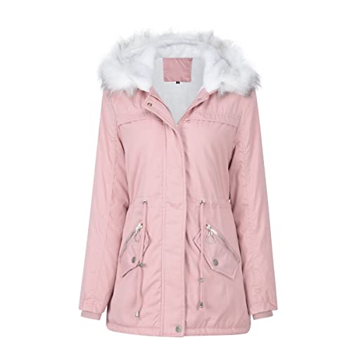 YYNUDA Winterparka Damen Lang Wintermantel Warm Winter Jacke Dicker Parka mit Fell Kapuze Outdoor Jacke Oversized Mantel,Rosa,L von YYNUDA
