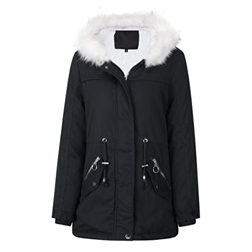 YYNUDA Winterparka Damen Lang Wintermantel Warm Winter Jacke Dicker Parka mit Fell Kapuze Outdoor Jacke Oversized Mantel,Schwarz,L von YYNUDA