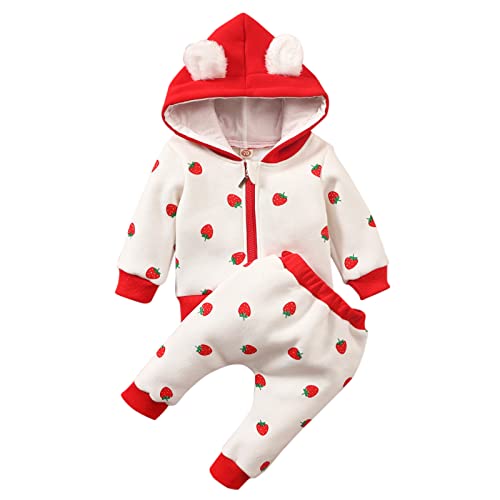 YYOUT Baby Mädchen 0 6 Monate Neugeborenes Baby Mädchen Jungen Drucken Erdbeere Herbst Langarm Kapuzenjacke Mantel Hosen Set Kleidung Kinder Kleidung Jungs von YYOUT