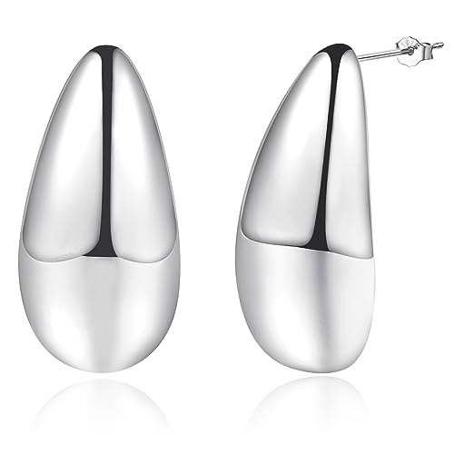 YYPERLE Frauen Chunky Gold Tropfen Ohrringe, 18K Gold überzogen Hypoallergene Tropfen Ohrringe Mode Schmuck für Frauen und Mädchen (Silber) von YYPERLE