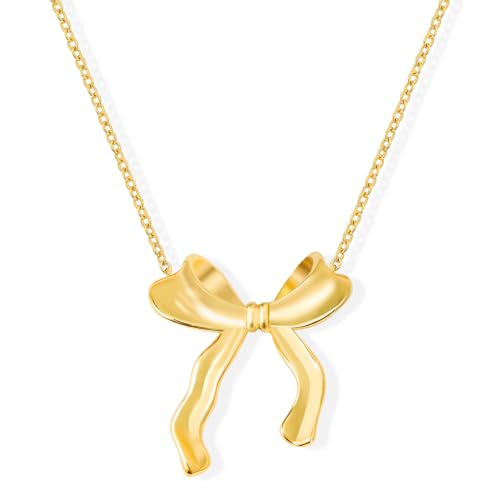 YYPERLE Gold-Halskette für Frauen - Bogen-Halskette, 14K Gold plattiert zierlichen Bogen Anhänger Choker Halskette, Mode Bogen Schmuck Geschenke für Frauen (Gold-Schleife-01) von YYPERLE