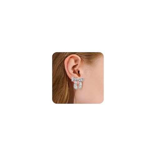 YYPERLE Schleifen Ohrringe Gold, Schleifen Ohrstecker Hypoallergene Bogen Ohrringe Trend-Schmuck für Frauen und Mädchen (Texturierte, Silber) von YYPERLE