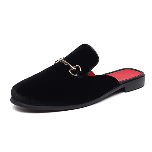 YYQL Herren-Hausschuhe mit Fußgewölbeunterstützung, bestickte Leder-Sandalen für Herren, Schlupfschuhe mit rutschfester Gummisohle, Größe 40-47, C-schwarz, 42.5 EU von YYQL