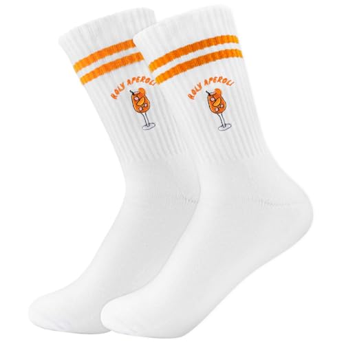 Bestickte Aperol Spritz Socken, Aperol Geschenk, Damen & Herren Motiv Tennissocken, 36-42 Atmungsaktive Sportsocken Baumwollsocken Crew Socken, Geburtstagsgeschenk, Geschenk für Aperol-Liebhaber von YYSWSAKY