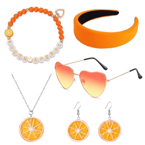 YYSWSAKY 5 Stück Aperol Spritz Kostüm Accessoires Damen Inklusive Haarreif Sonnenbrille Orange Aperol Ohrringe Halskette Aperol Armband Perfekt als Aperol Geschenke für Frau Karneval Orange Partys von YYSWSAKY