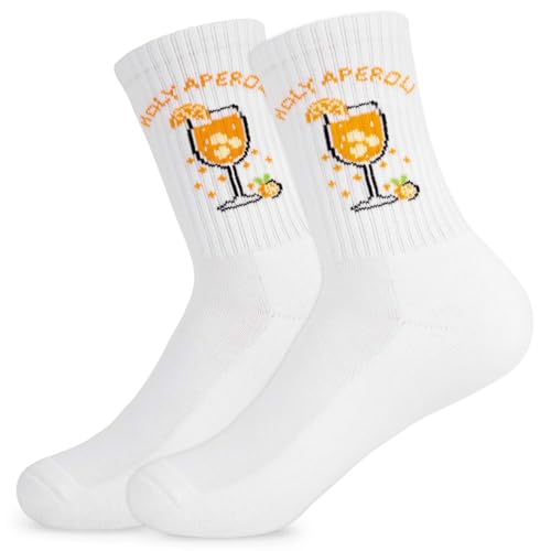 Bestickte Aperol Spritz Socken, Aperol Geschenk, Damen & Herren Motiv Tennissocken, 36-42 Atmungsaktive Sportsocken Baumwollsocken Crew Socken, Geburtstagsgeschenk, Geschenk für Aperol-Liebhaber von YYSWSAKY