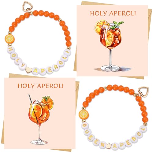 YYSWSAKY Aperol Geschenk Frau 2 Stück Aperol Armband und 2 Stück Aperol Geburtstagskarte mit Umschlag Aufkleber Aperol Deko für Freundin Kollegen Familien von YYSWSAKY