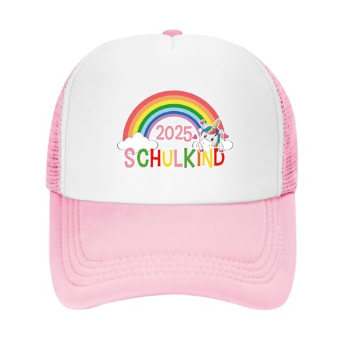 YYSWSAKY Schulkind 2025 Baseball Cap, Geschenk zur Einschulung Mädchen, Rosa Trucker Cap mit Regenbogenmuster, Verstellbar Baseballkappen Mesh Rückseite von YYSWSAKY