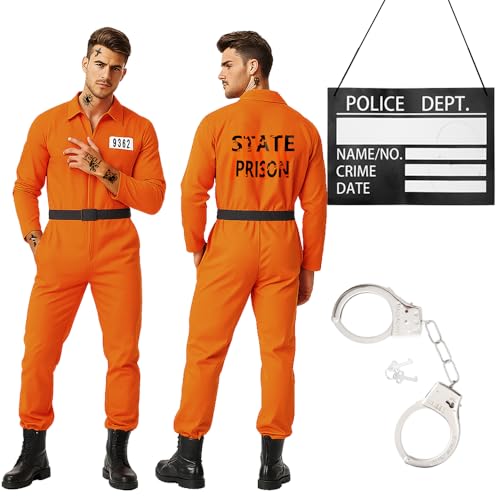 YYSWSAKY Sträfling Kostüm, Gefangener Kostüm Orange, Halloween Gefangener Overall Knast, Prisoner Cosplay Outfit für Erwachsener Gefängnis, Herren Damen Cosplay Mottoparty Karneval von YYSWSAKY