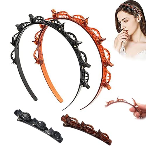 4 Stück Haarreifen Mit Klammern, Geflochtene Haarspangen Damen, Bangs Hairstyle Hairpin, Doppelschicht, Rutschfest, Ponyfrisur Haarnadel für Frauen Mädchen Styling Zubehör 4 Stück Haarreifen Mit Klammern, Geflochtene Haarspangen Damen, Bangs Hairstyle Hairpin, Doppelschicht, Rutschfest, Ponyfrisur Haarnadel für Frauen Mädchen Styling Zubehör von YYUEZHI