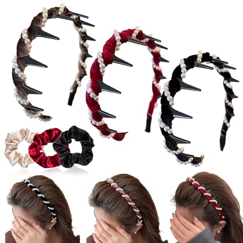 6 Stück Vintage High Cranium Artificial Pearl Hairband, Haarreif Mit Zacken Damen, Samt Haarreifen, Doppelseitiges Design, Haarschmuck für Frauen Mädchen Geburtstag Party Geschenke von YYUEZHI