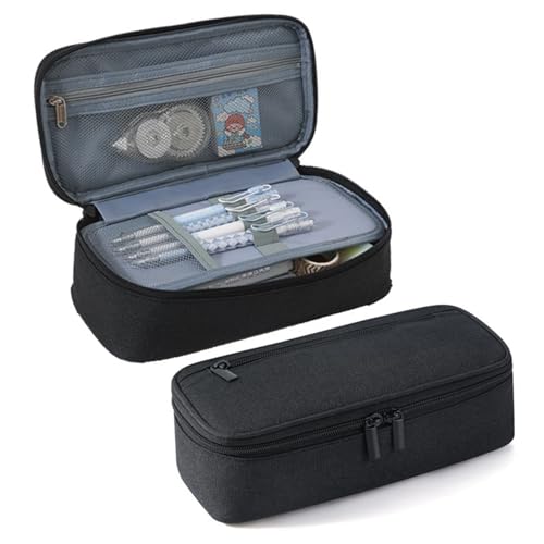 YYUEZHI Federmäppchen, Mäppchen Groß, Federmappe 2 Fächer Schwarz, Mit Reißverschlüsse, Oxford-Stoff, Große Kapazität, Federtasche für Erwachsene Teenager Schule Büro, 23 * 11 * 6.5 cm von YYUEZHI