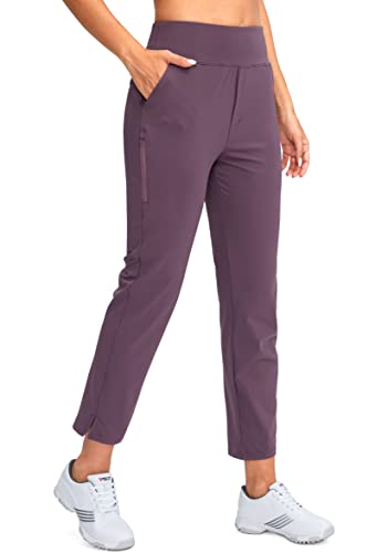 YYV Damen-Golfhose, Stretch, Arbeit, Knöchel, hohe Taille, Kleiderhose mit Taschen, für Yoga, Business, Reisen, Freizeit, Dunkles Violett, Groß von YYV