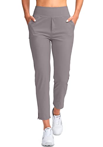 YYV Damen-Golfhose, Stretch, Arbeit, Knöchel, hohe Taille, Kleiderhose mit Taschen, für Yoga, Business, Reisen, Freizeit, Dusty Grey, M von YYV