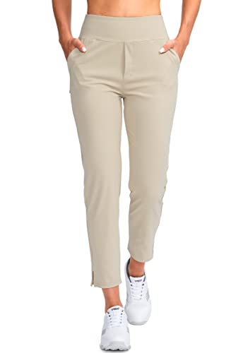 YYV Damen-Golfhose, Stretch, Arbeit, Knöchel, hohe Taille, Kleiderhose mit Taschen, für Yoga, Business, Reisen, Freizeit, Dusty White, X-Groß von YYV