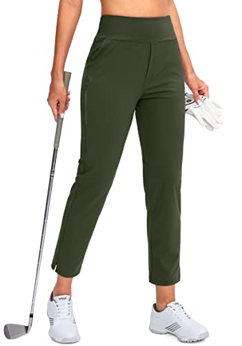 YYV Damen-Golfhose, Stretch, Arbeit, Knöchel, hohe Taille, Kleiderhose mit Taschen, für Yoga, Business, Reisen, Freizeit, Grün (Army Green), M von YYV