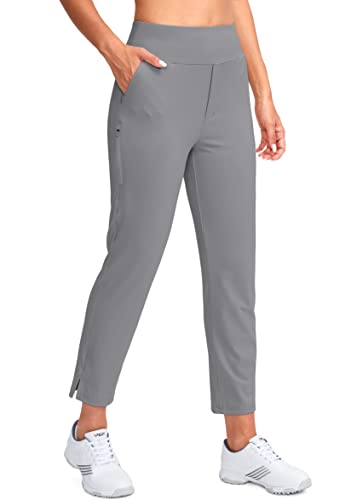 YYV Damen-Golfhose, Stretch, Arbeit, Knöchel, hohe Taille, Kleiderhose mit Taschen, für Yoga, Business, Reisen, Freizeit, Hellgrau, M von YYV