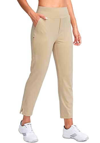 YYV Damen-Golfhose, Stretch, Arbeit, Knöchel, hohe Taille, Kleiderhose mit Taschen, für Yoga, Business, Reisen, Freizeit, Khaki, Groß von YYV