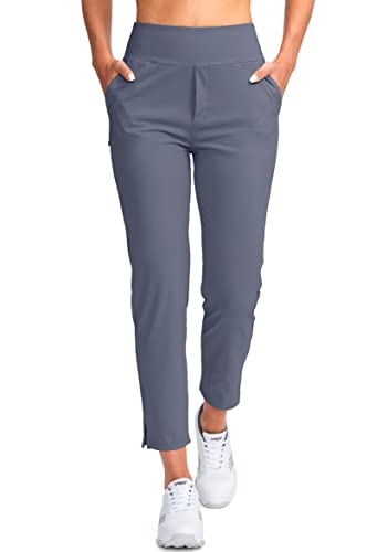 YYV Damen-Golfhose, Stretch, Arbeit, Knöchel, hohe Taille, Kleiderhose mit Taschen, für Yoga, Business, Reisen, Freizeit, dusty blue, S von YYV