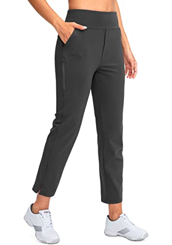 YYV Damen-Golfhose, Stretch, Arbeit, Knöchel, hohe Taille, Kleiderhose mit Taschen, für Yoga, Business, Reisen, Freizeit, grau dunkel, X-Groß von YYV