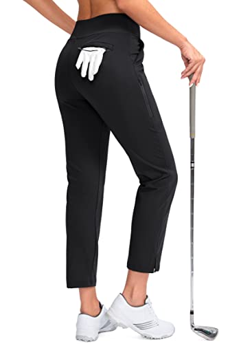 YYV Damen Golfhose Stretch Arbeit Knöchel Hose für Frauen Hohe Taille Kleid Hose für Yoga Business Reisen Freizeit, Schwarz, Groß von YYV